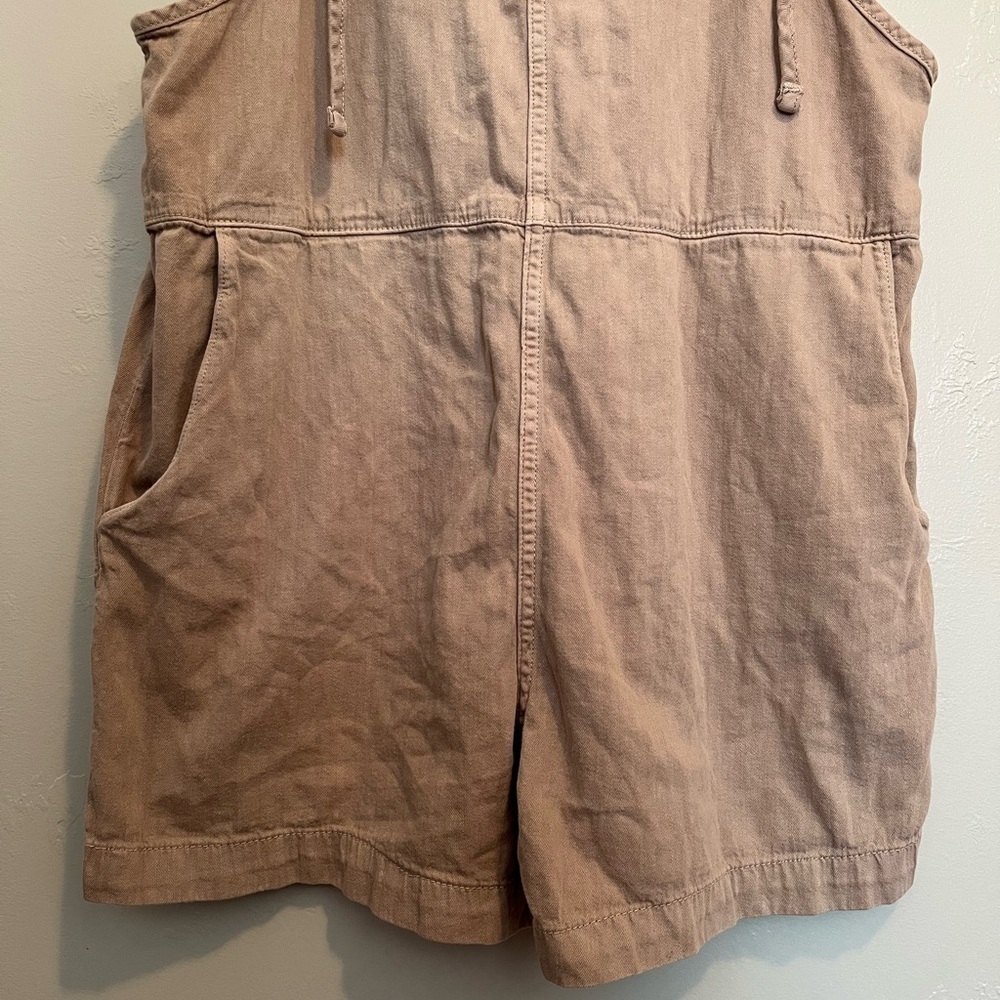 Monki Nobu Cotton Dungaree Romper In Beige — image 4 of 8